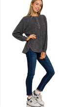 Load image into Gallery viewer, OVERSIZED 7-BUTTON HENLEY PLACKET SWEATER
