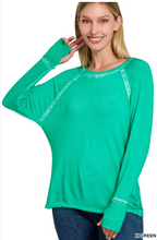 Load image into Gallery viewer, WASHED THUMB HOLE CUFFS SCOOP-NECK LONG SLEEVE TOP
