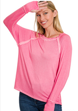 Load image into Gallery viewer, WASHED THUMB HOLE CUFFS SCOOP-NECK LONG SLEEVE TOP
