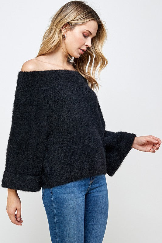 Off Shoulder Fuzzy Sweater